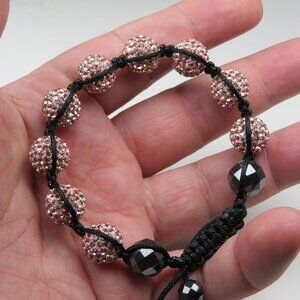 $300 Pink 10mm Crystal Beads Hematite Bracelet Hand Made 7 to 9" adjustable